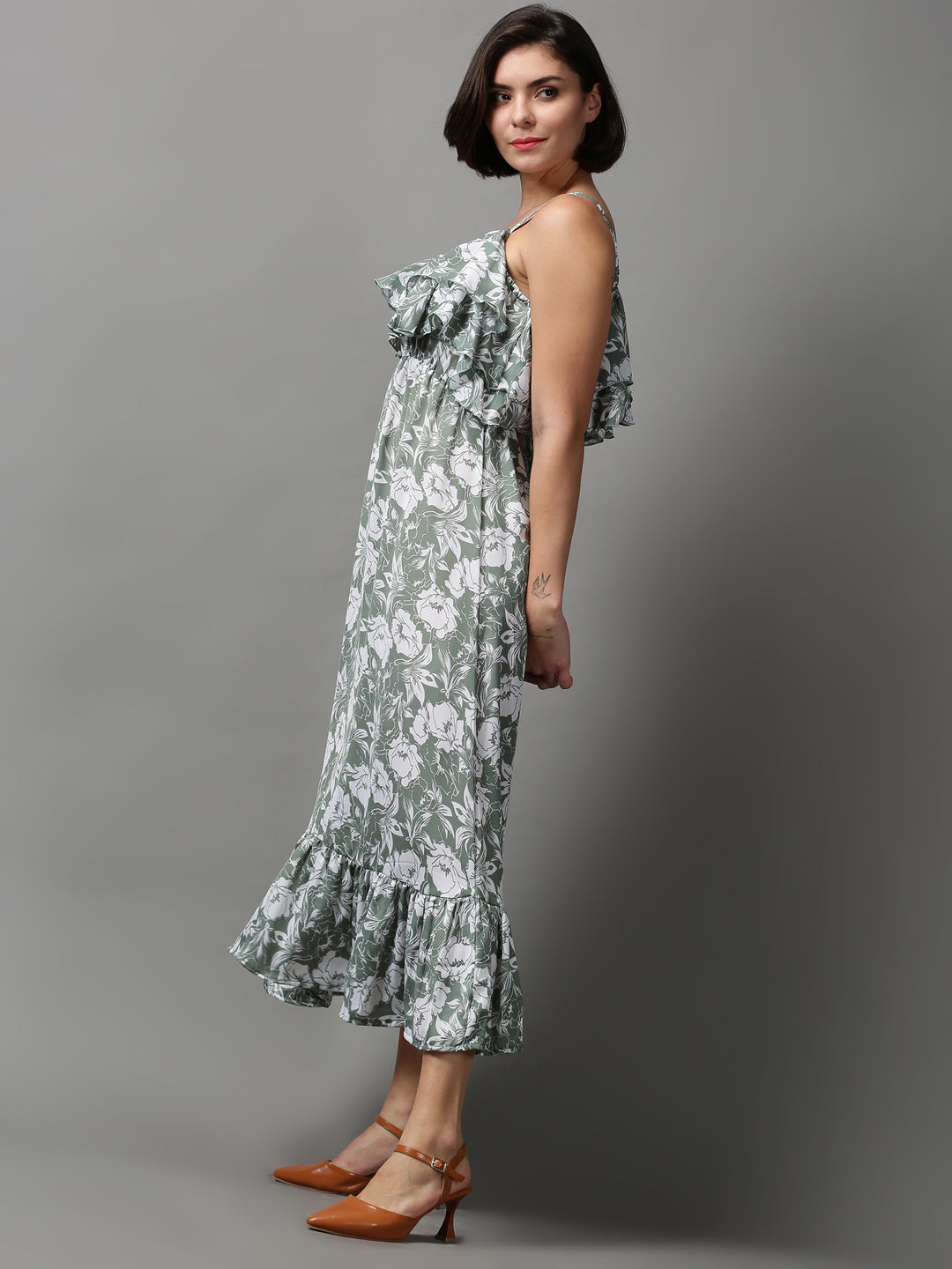 Women's Green Printed Fit and Flare Dress