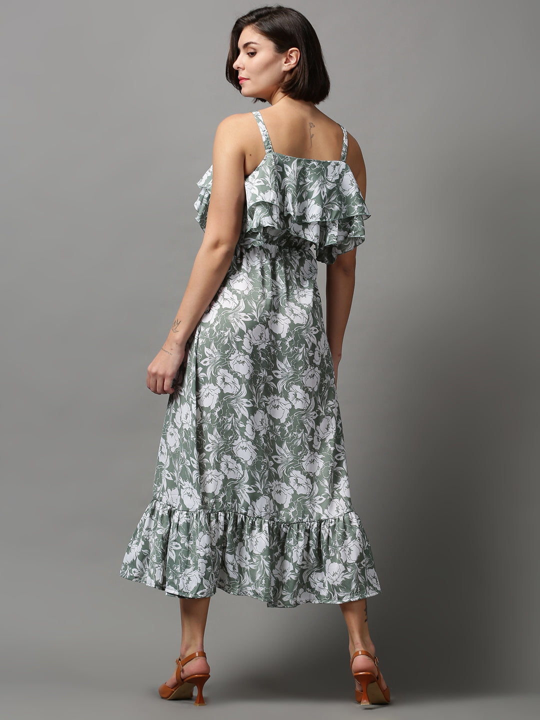 Women's Green Printed Fit and Flare Dress