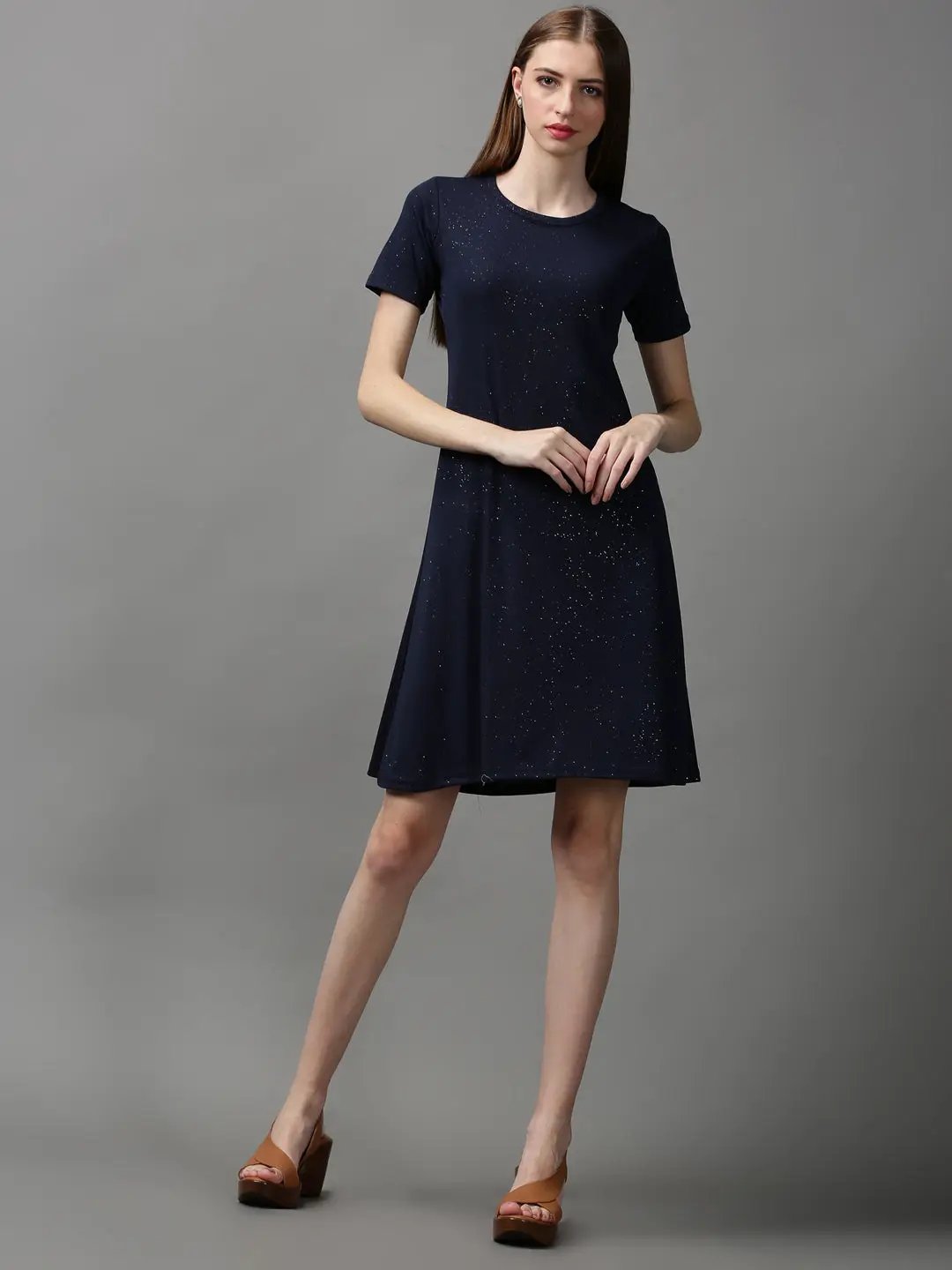 Women's Blue Embellished A-Line Dress