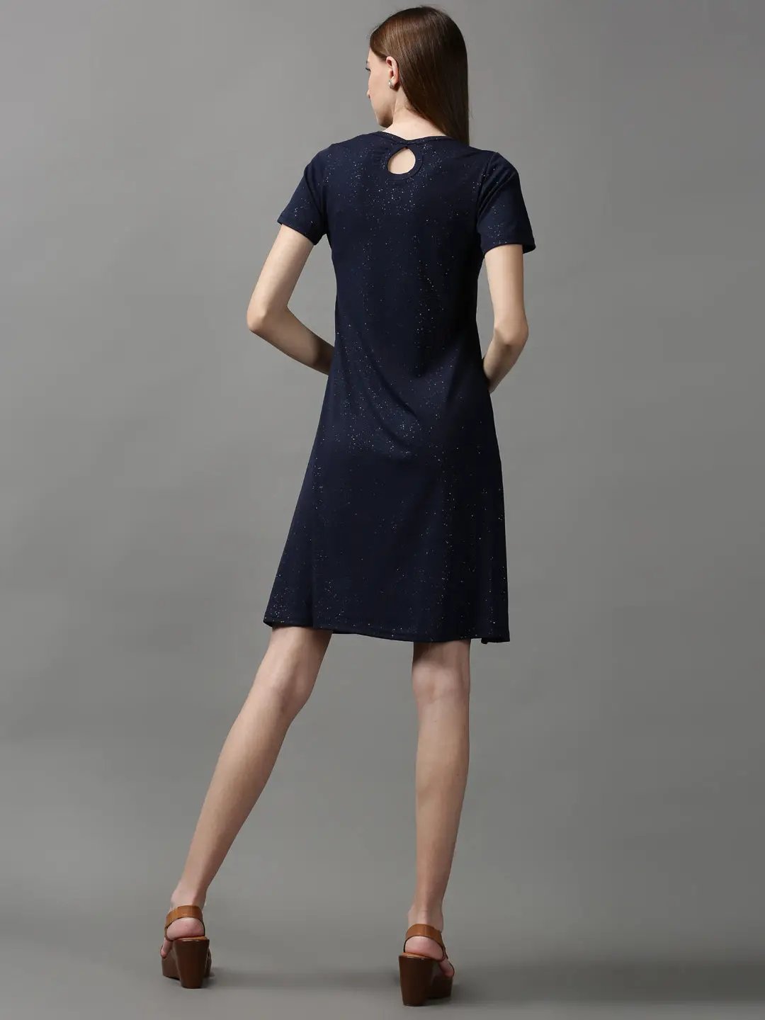 Women's Blue Embellished A-Line Dress