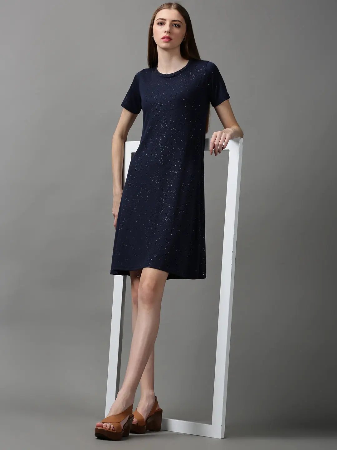 Women's Blue Embellished A-Line Dress