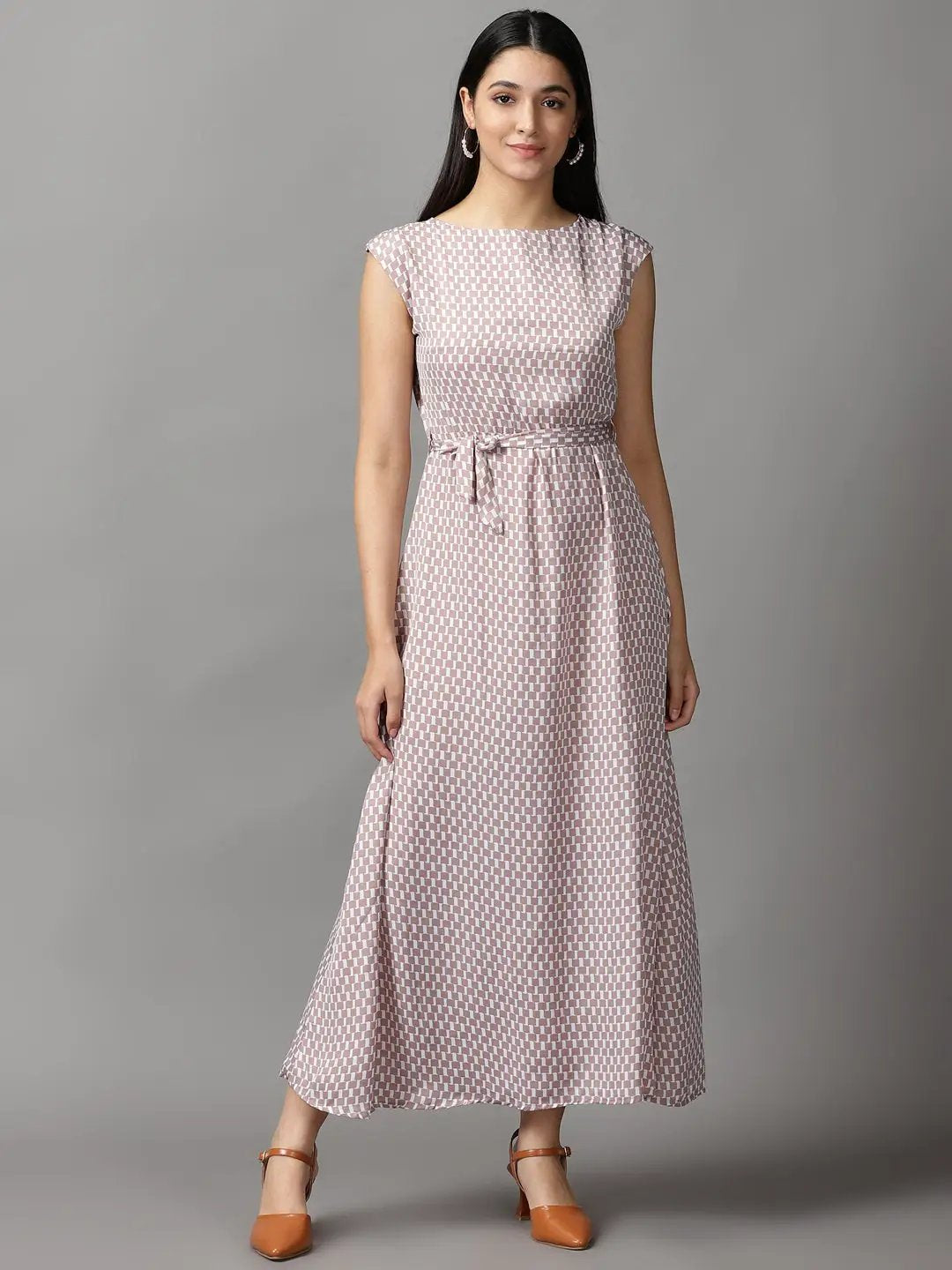 Women's Grey Geometrical Fit and Flare Dress