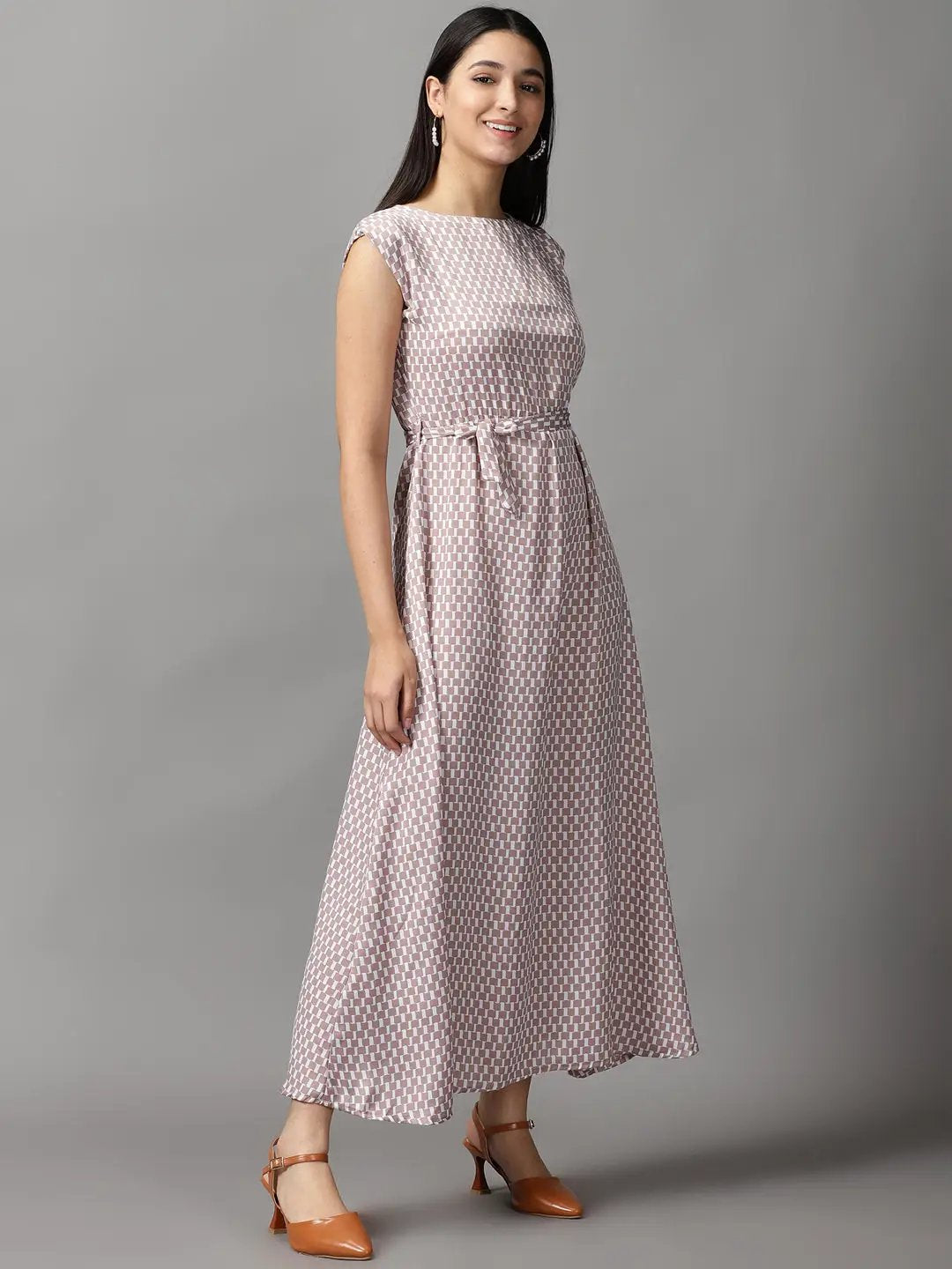 Women's Grey Geometrical Fit and Flare Dress