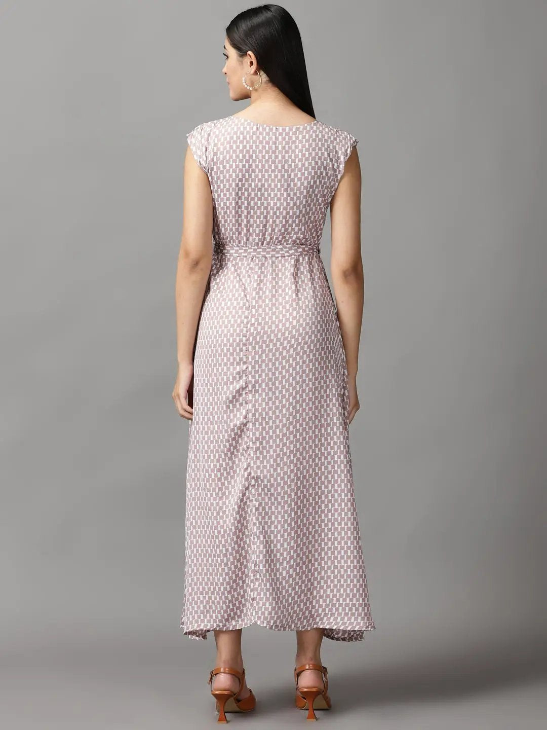 Women's Grey Geometrical Fit and Flare Dress