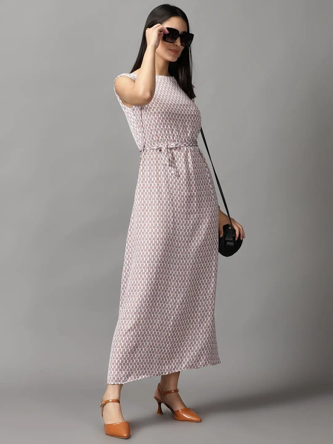 Women's Grey Geometrical Fit and Flare Dress