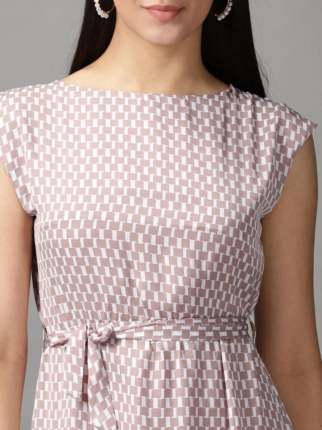 Women's Grey Geometrical Fit and Flare Dress