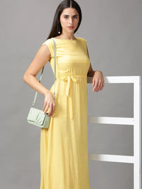 Women's Yellow Solid Fit & Flare Dress