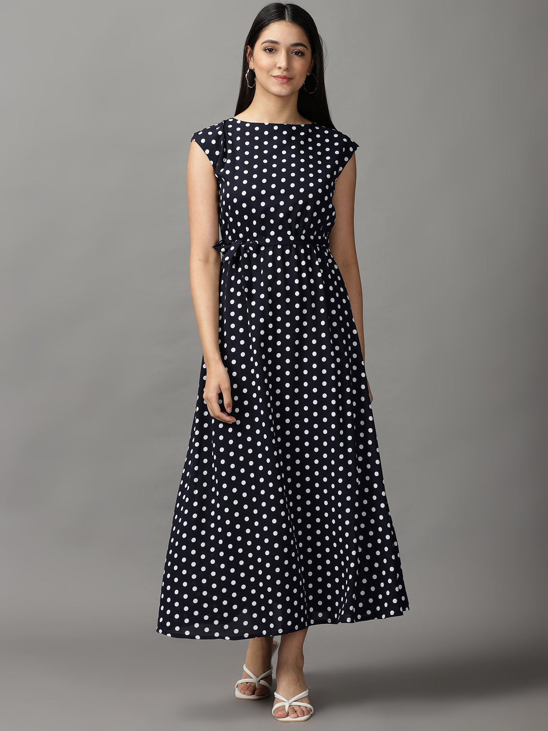 Women's Blue Polka Dots Fit and Flare Dress