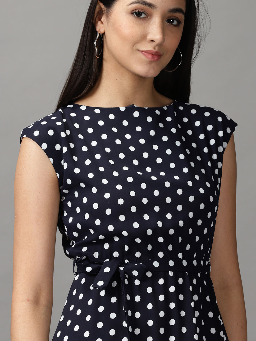 Women's Blue Polka Dots Fit and Flare Dress