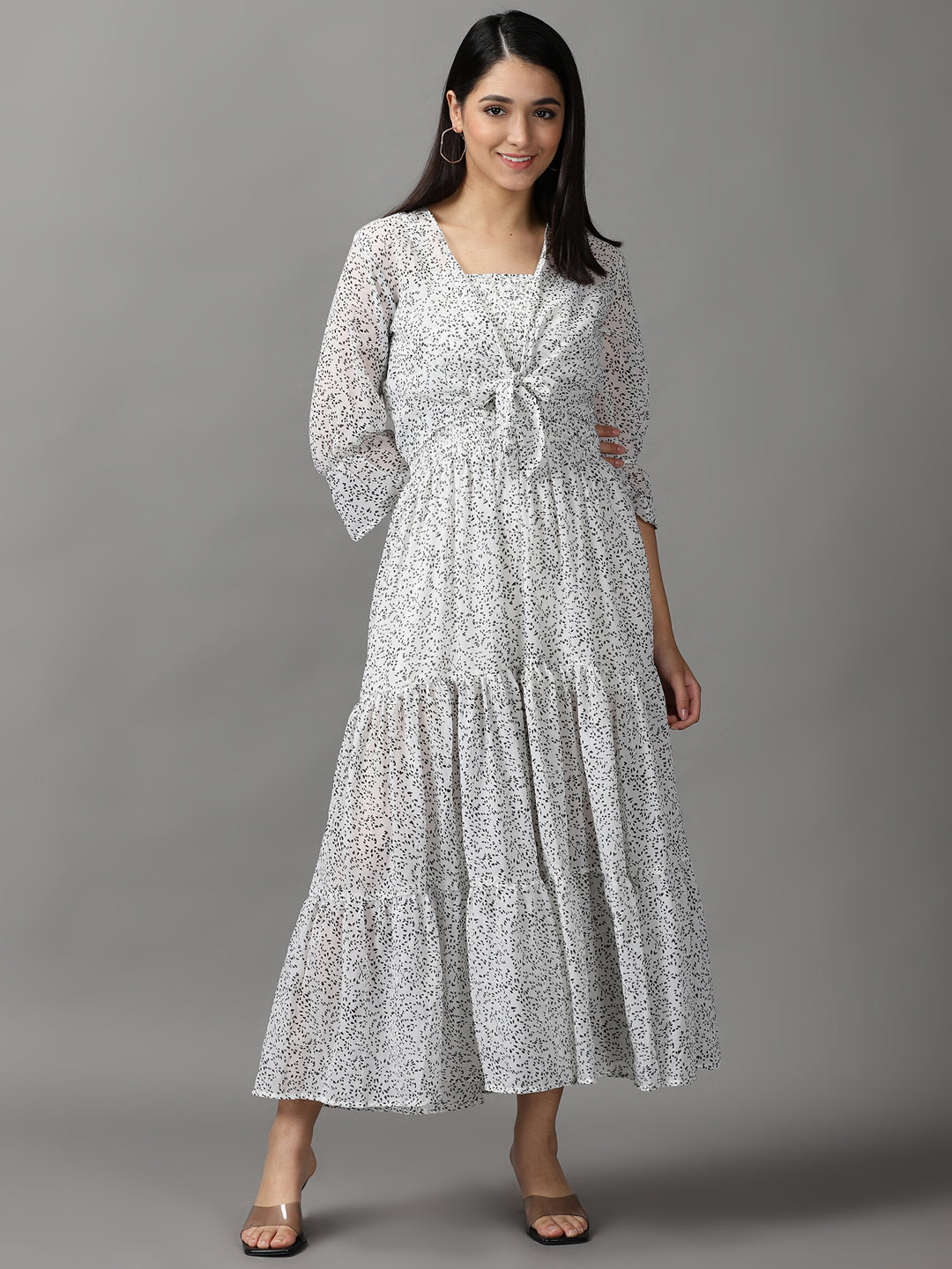 Women's White Floral Fit and Flare Dress