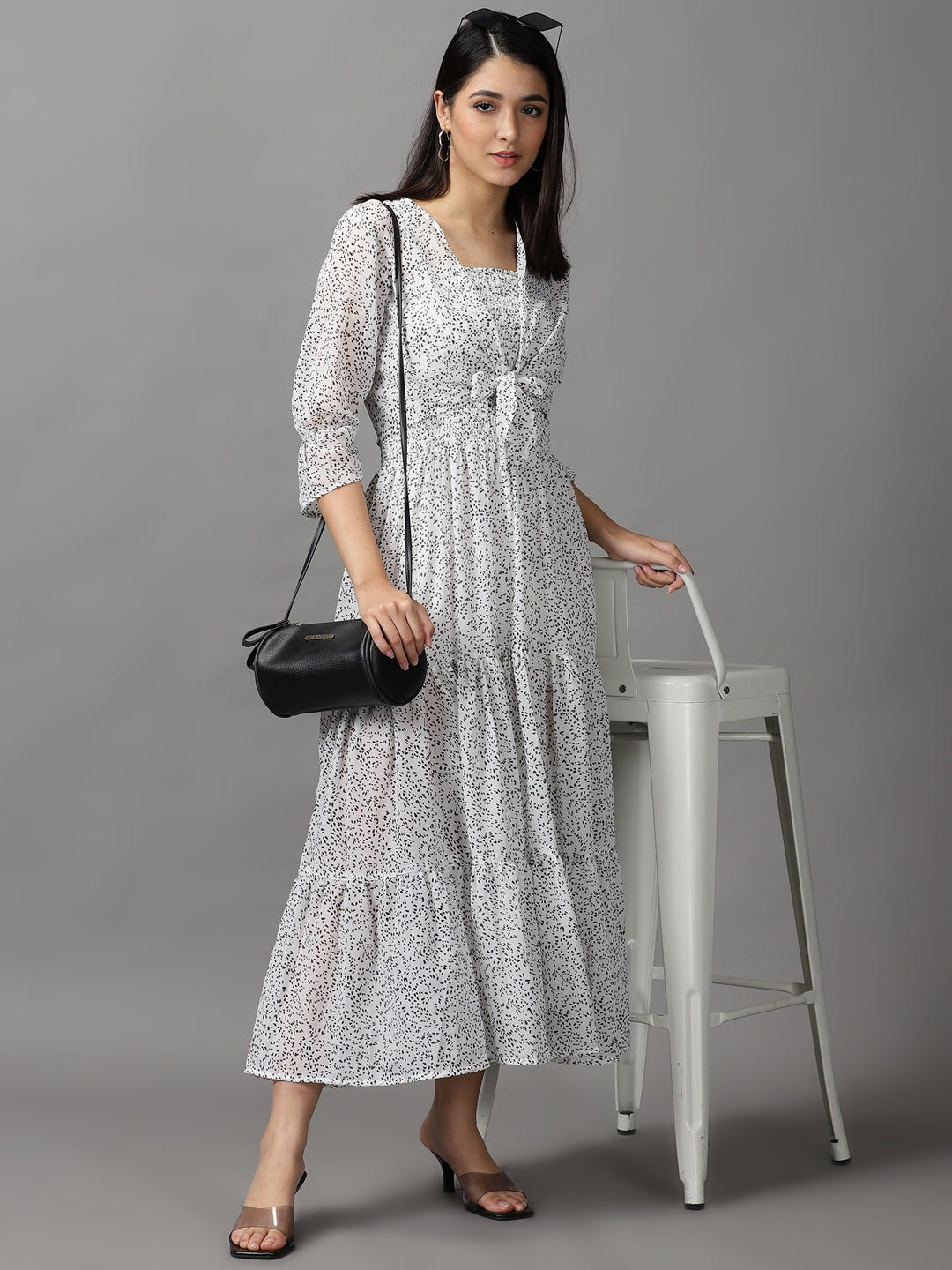 Women's White Floral Fit and Flare Dress