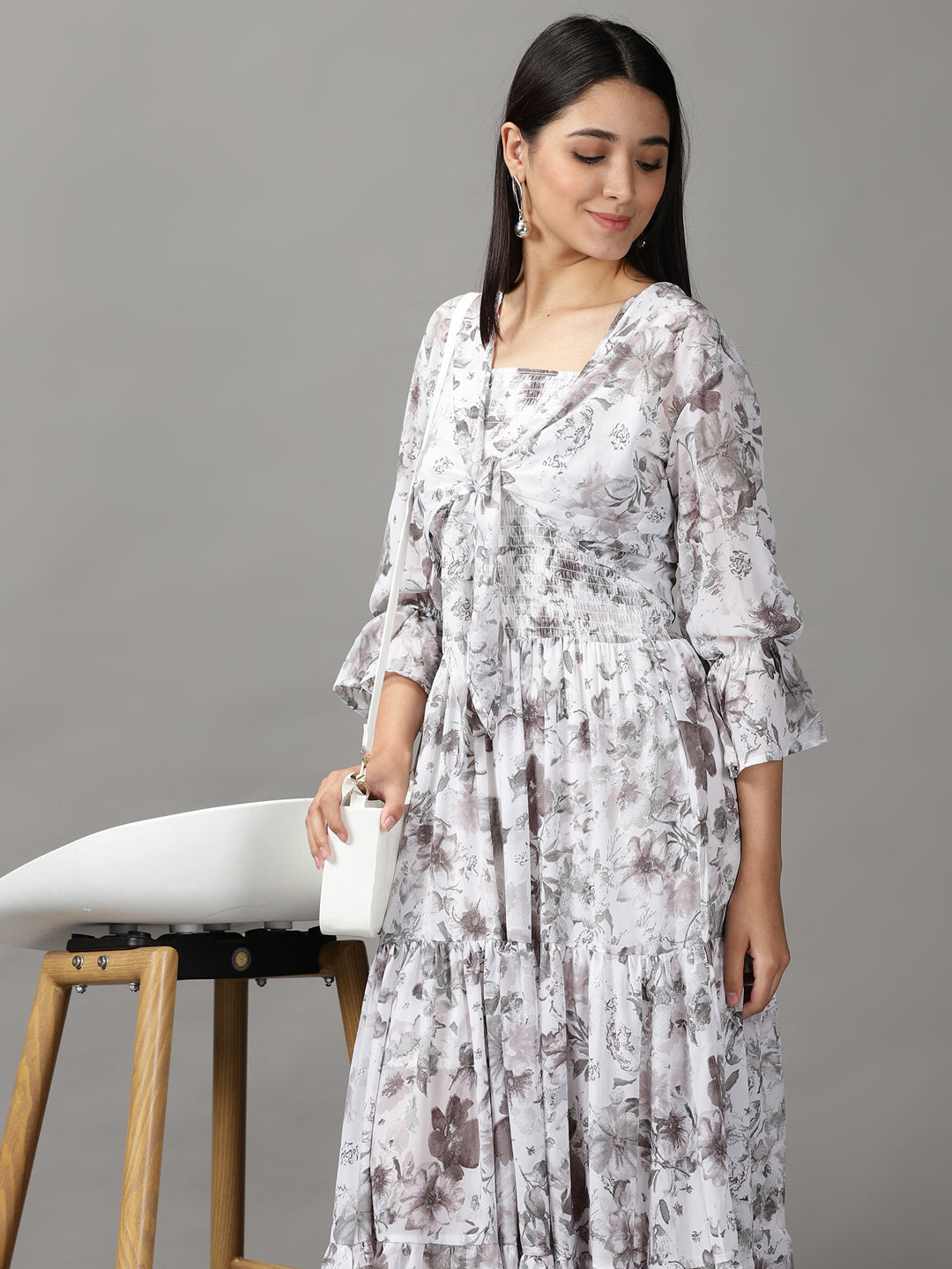 Women's White Printed Fit and Flare Dress