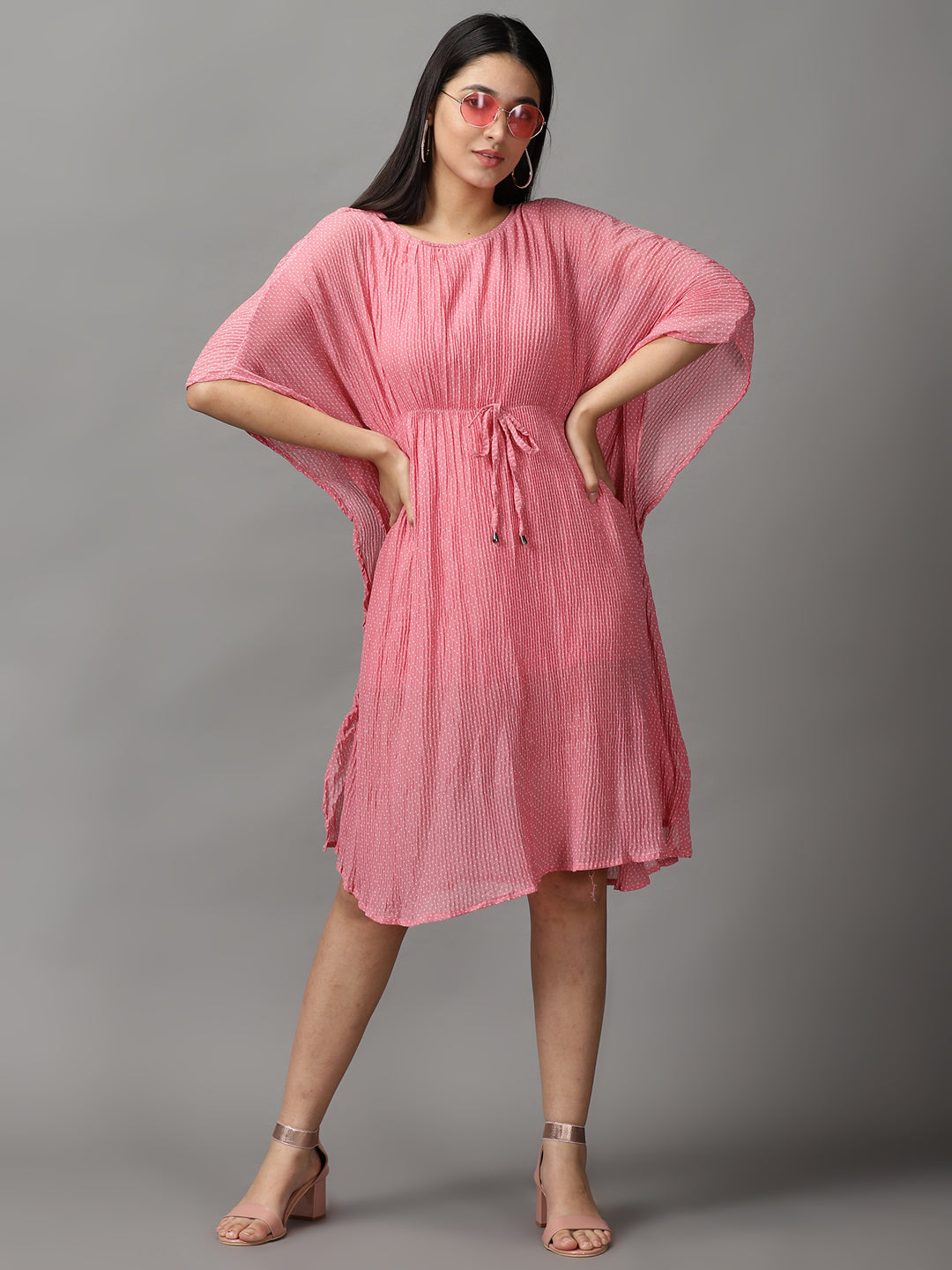 Women's Pink Polka Dots Kaftan Dress