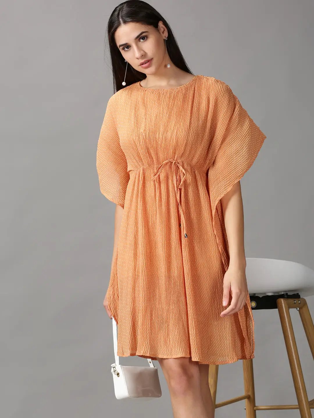 Women's Beige Printed Kaftan Dress