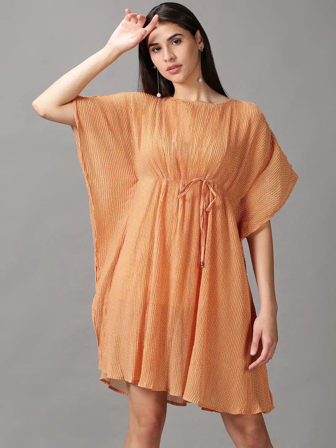 Women's Beige Printed Kaftan Dress