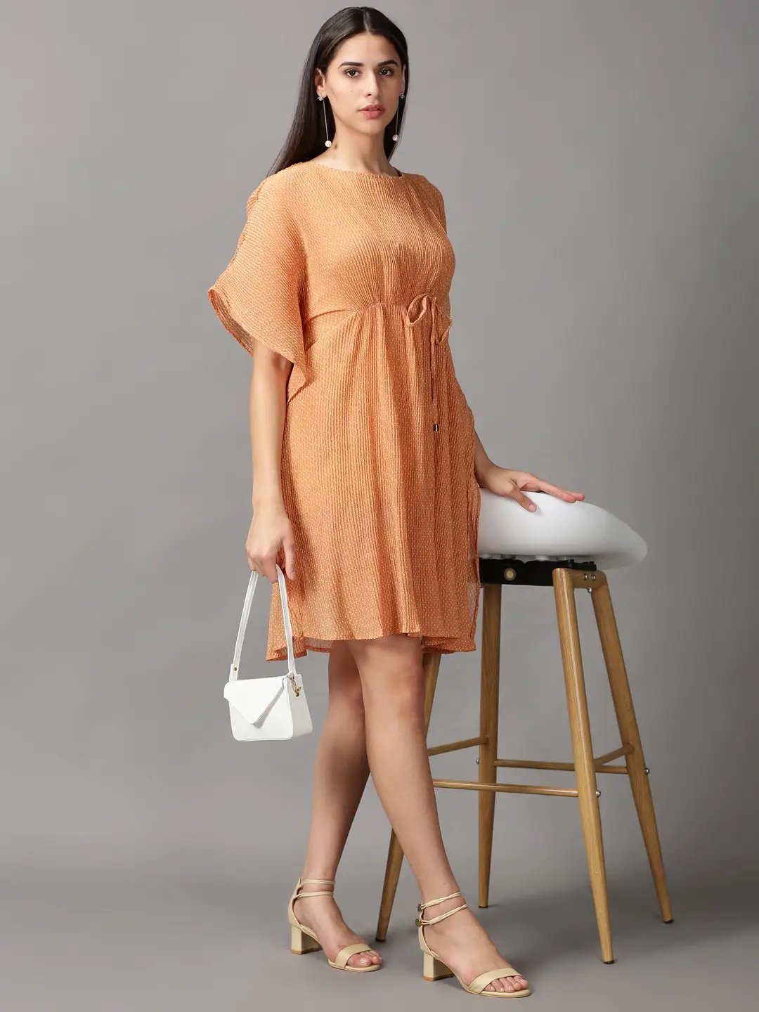 Women's Beige Printed Kaftan Dress