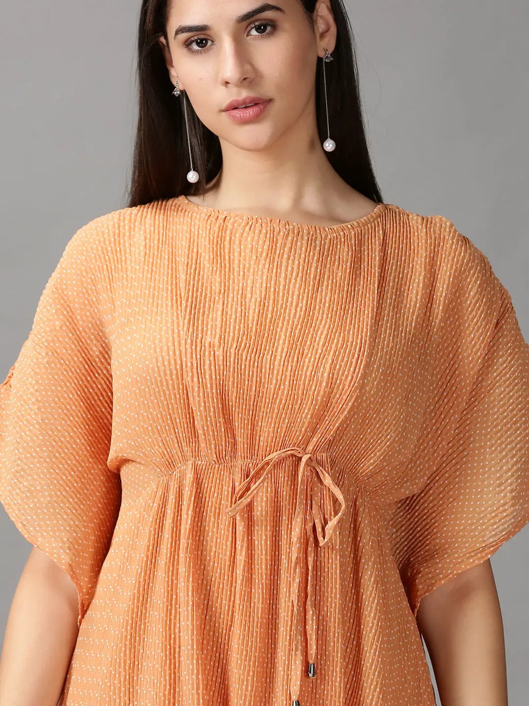 Women's Beige Printed Kaftan Dress