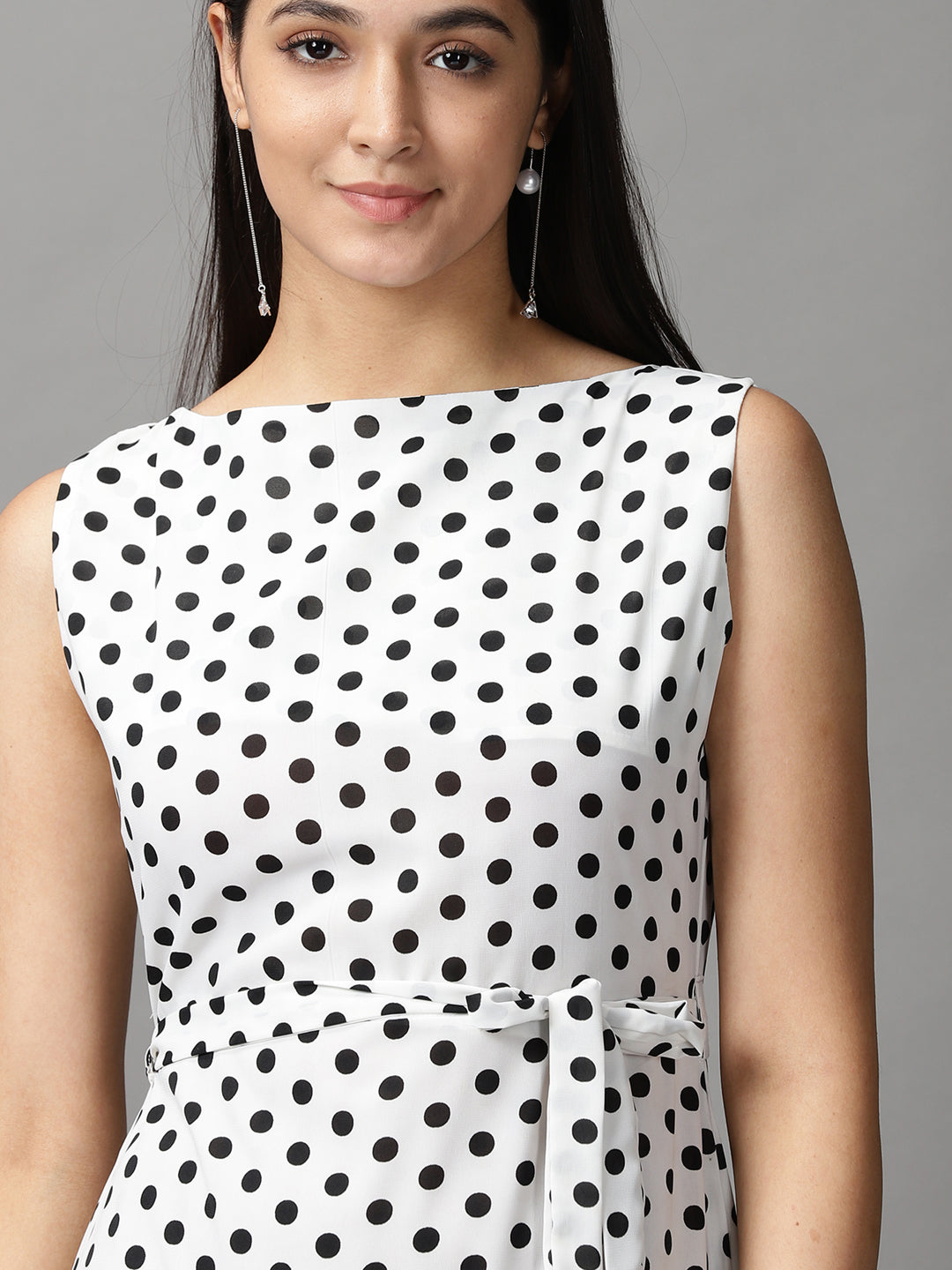 Women's White Polka Dots Fit and Flare Dress