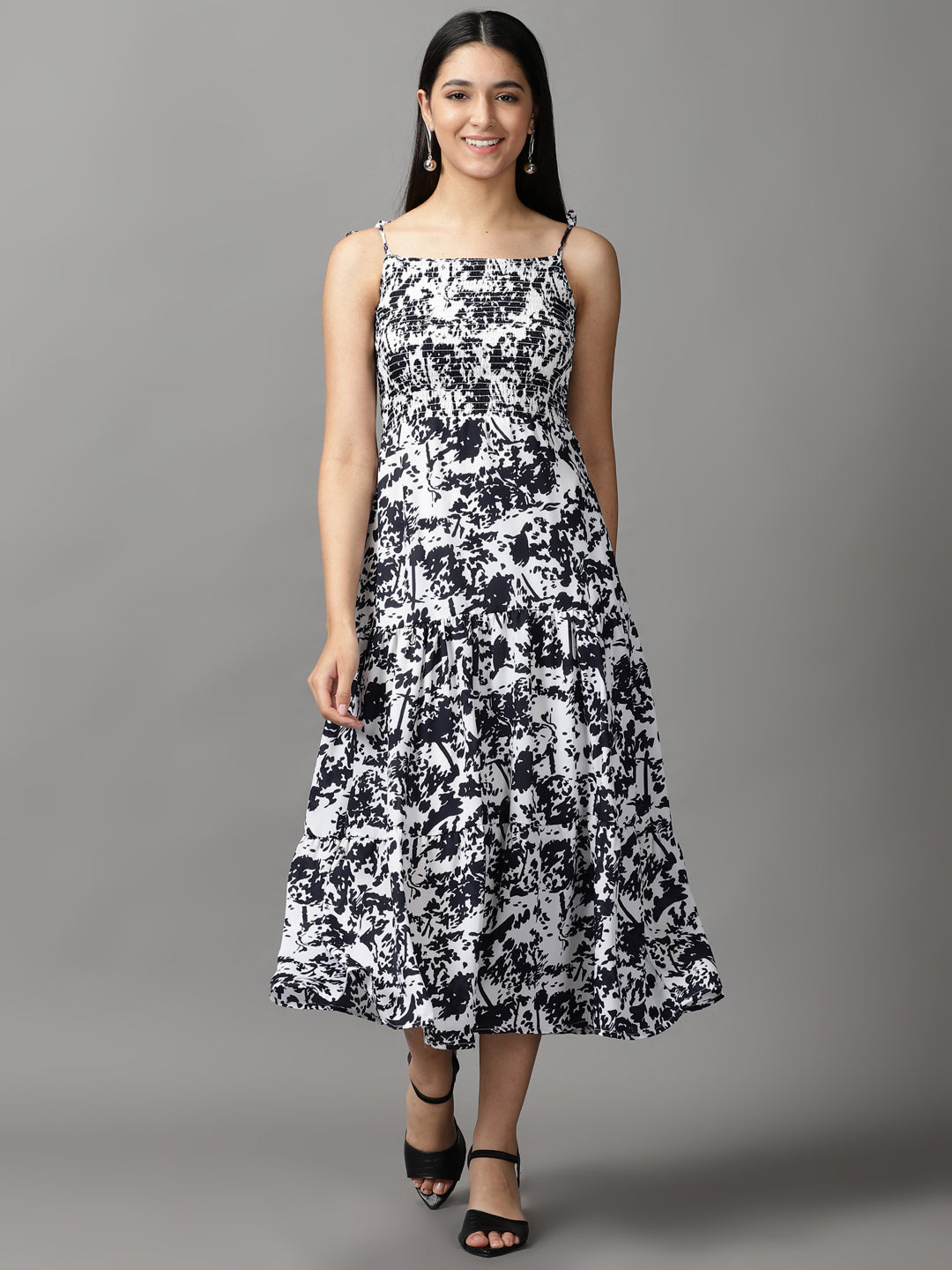 Women's White Printed Fit and Flare Dress