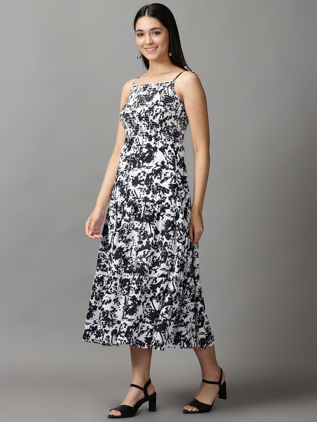 Women's White Printed Fit and Flare Dress