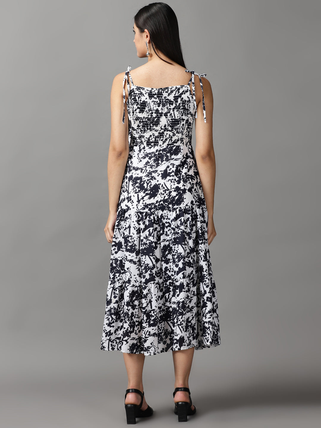 Women's White Printed Fit and Flare Dress