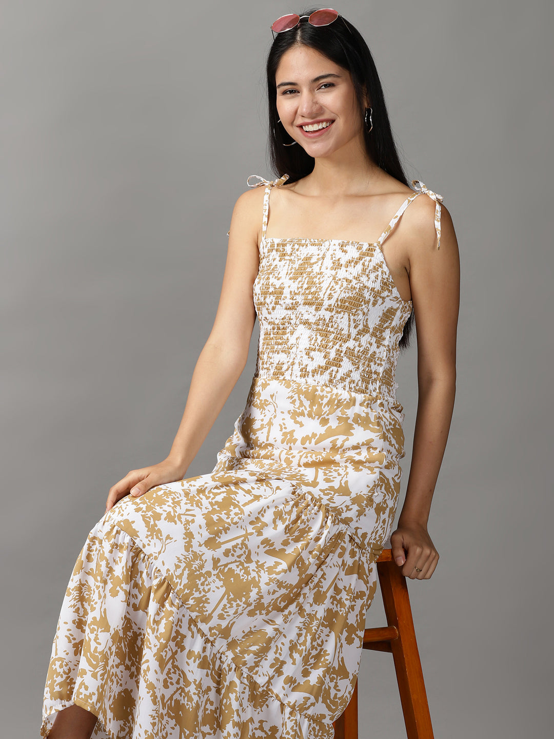 Women's White Printed Fit and Flare Dress