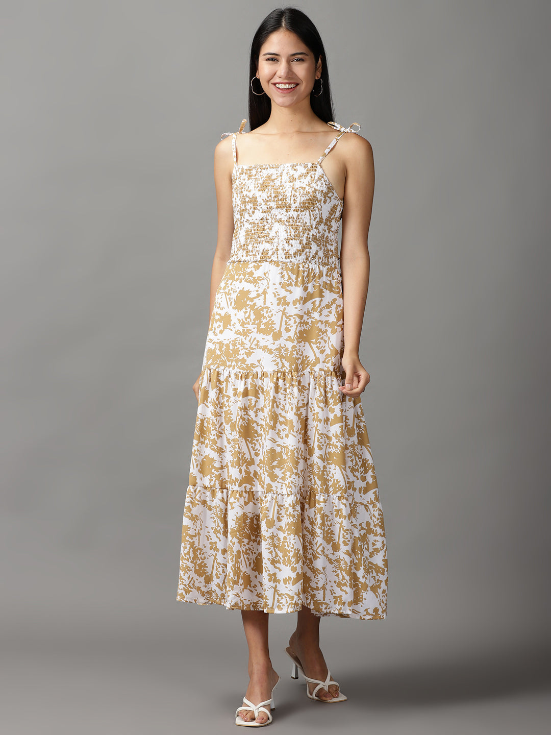 Women's White Printed Fit and Flare Dress