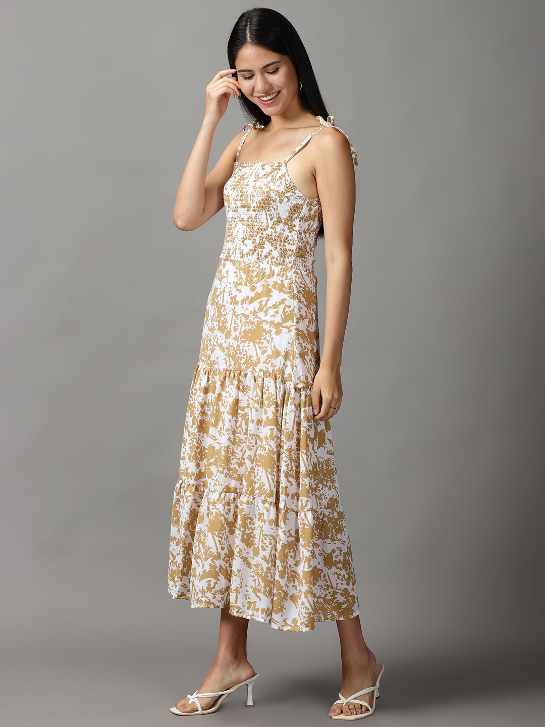 Women's White Printed Fit and Flare Dress