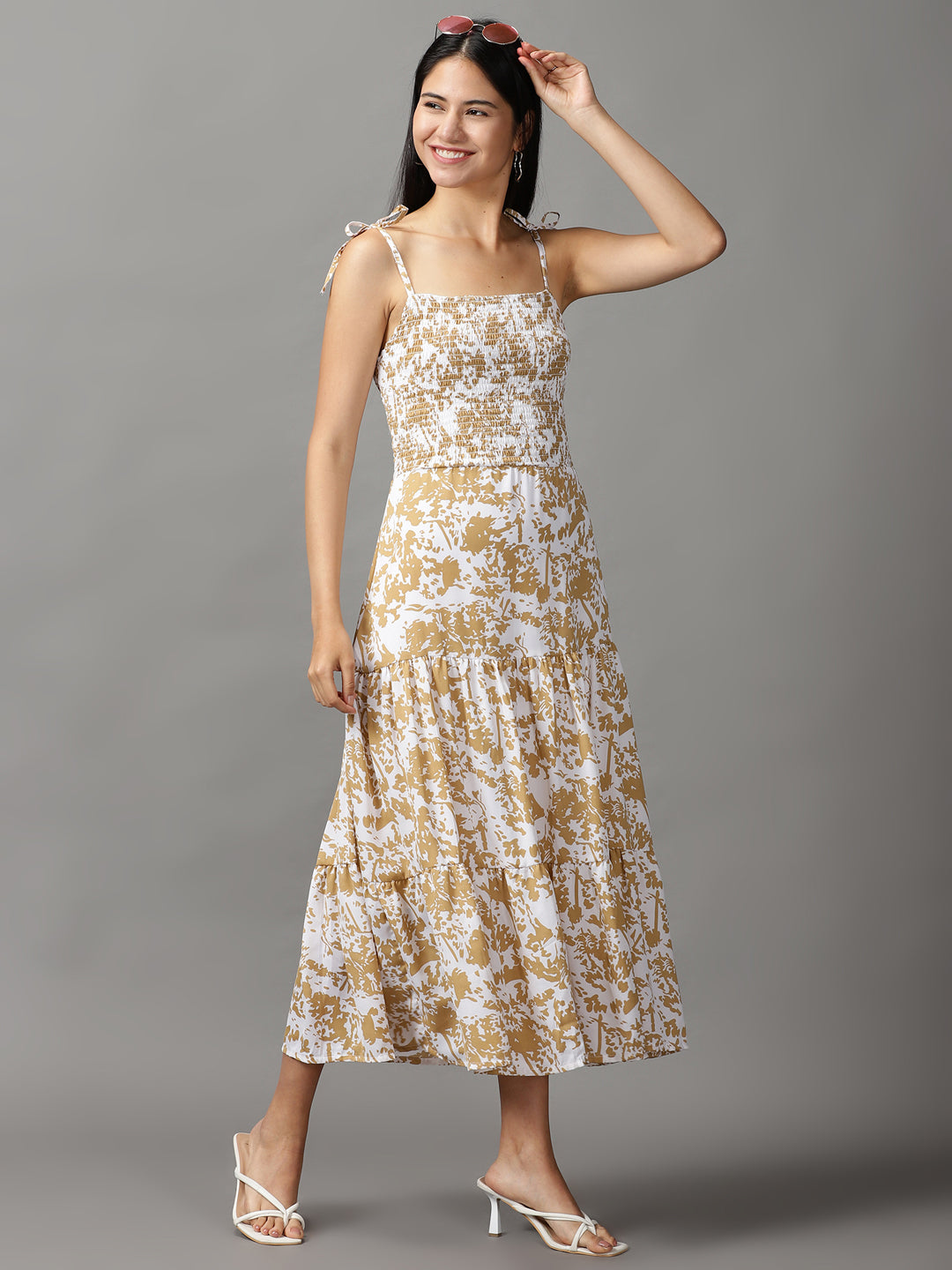 Women's White Printed Fit and Flare Dress