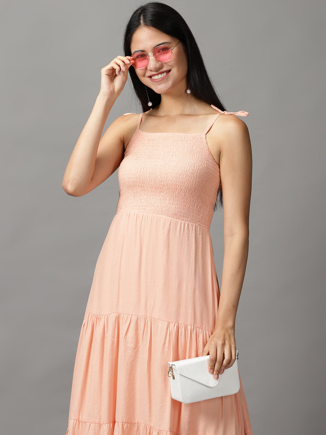 Women's Pink Solid Fit and Flare Dress