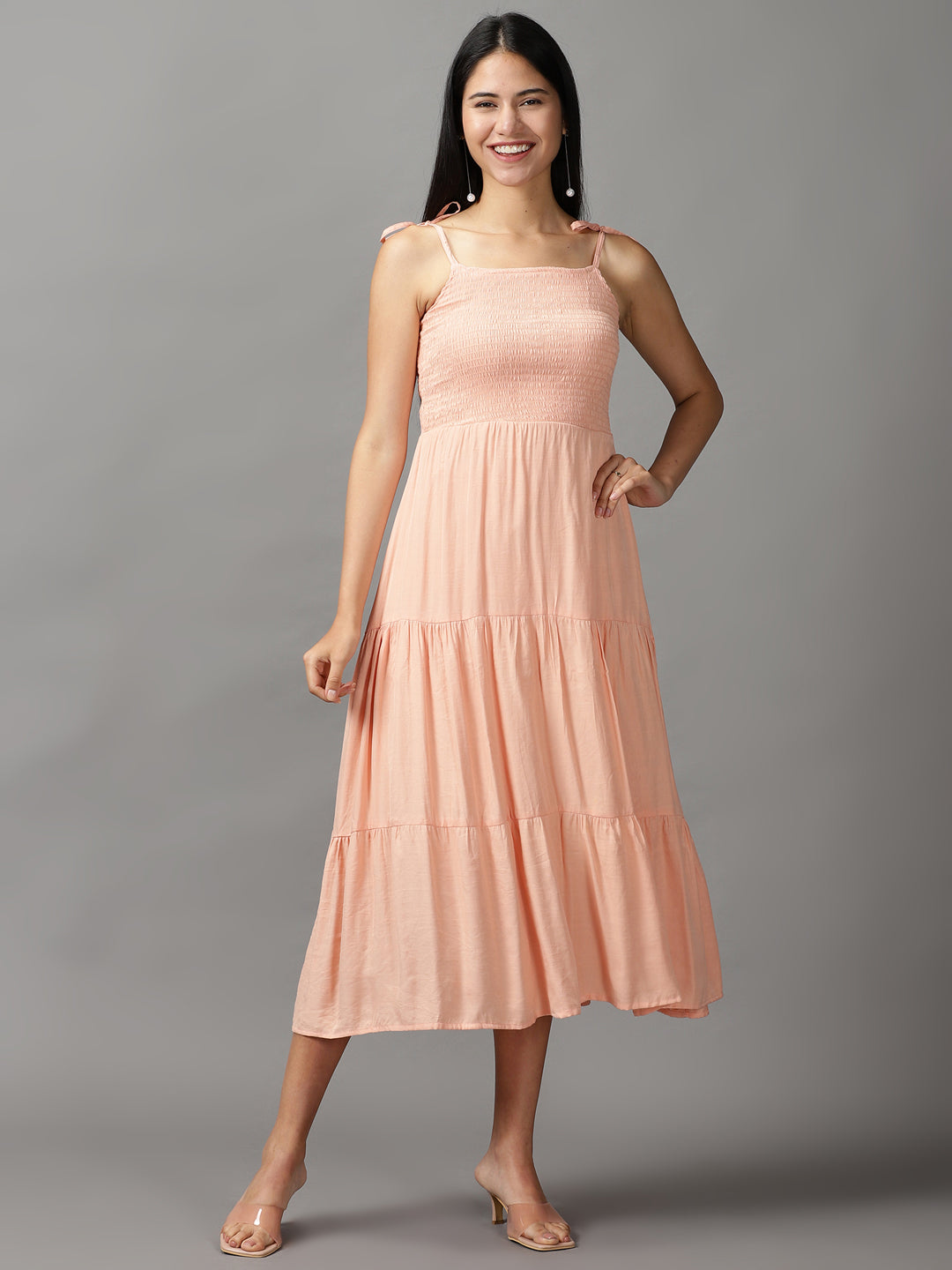 Women's Pink Solid Fit and Flare Dress