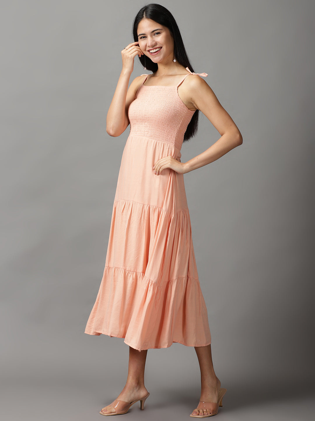 Women's Pink Solid Fit and Flare Dress