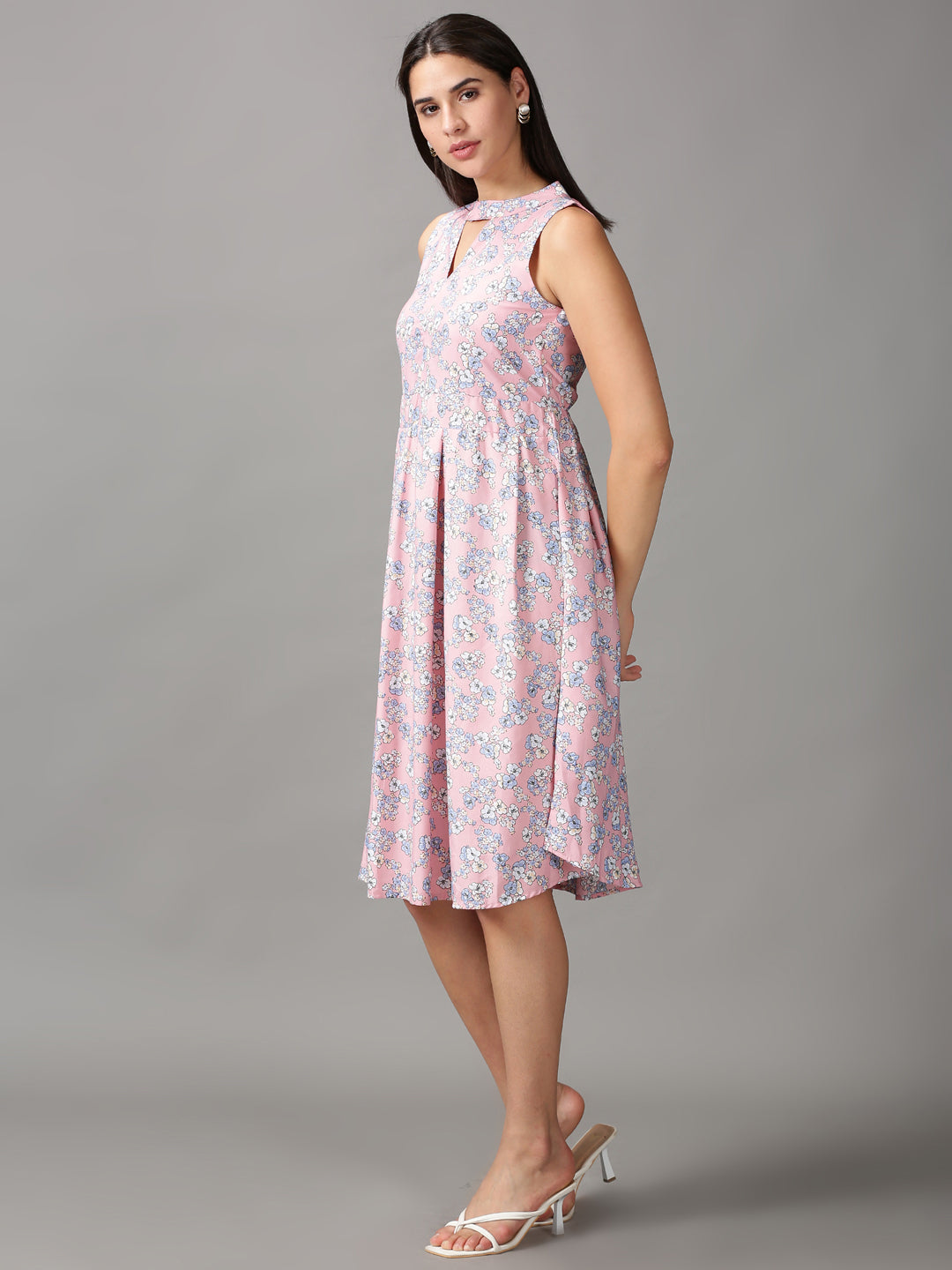 Women's Pink Printed A-Line Dress