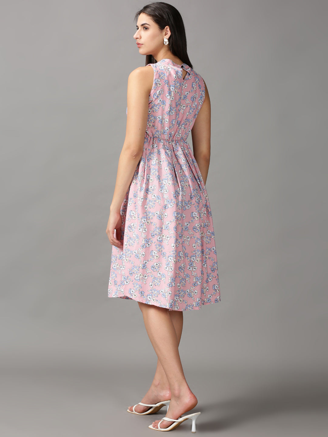 Women's Pink Printed A-Line Dress