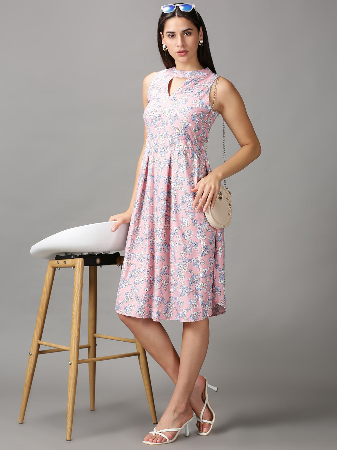 Women's Pink Printed A-Line Dress