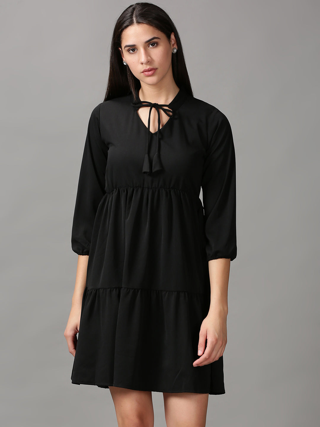 Women's Black Solid Fit and Flare Dress