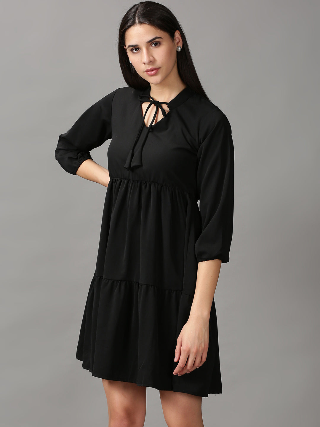 Women's Black Solid Fit and Flare Dress