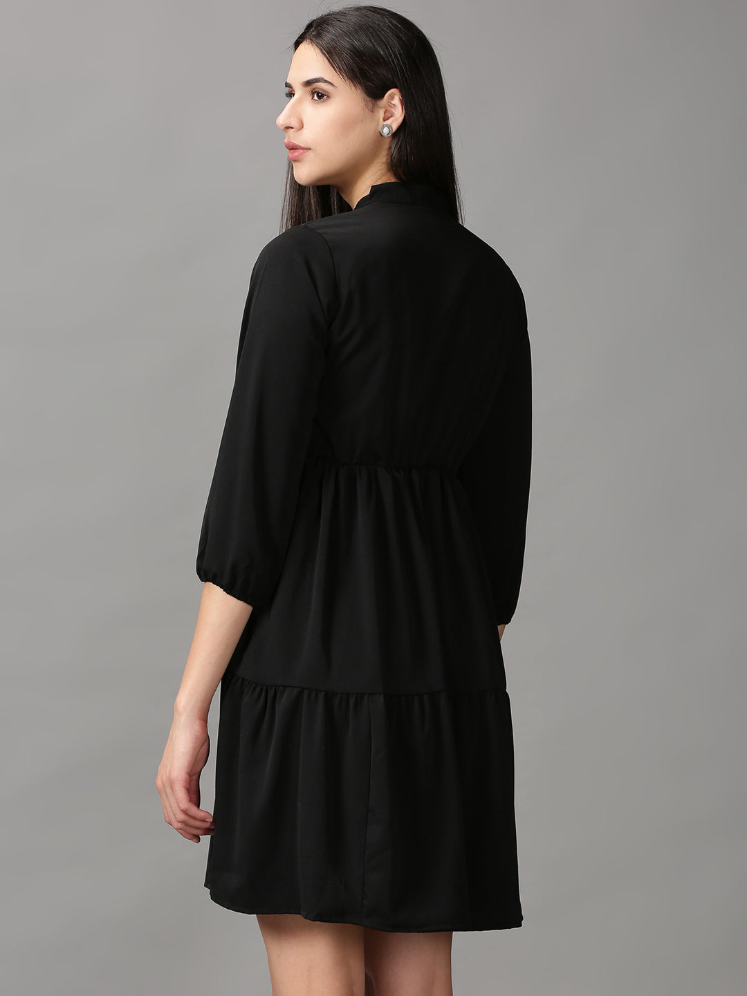 Women's Black Solid Fit and Flare Dress