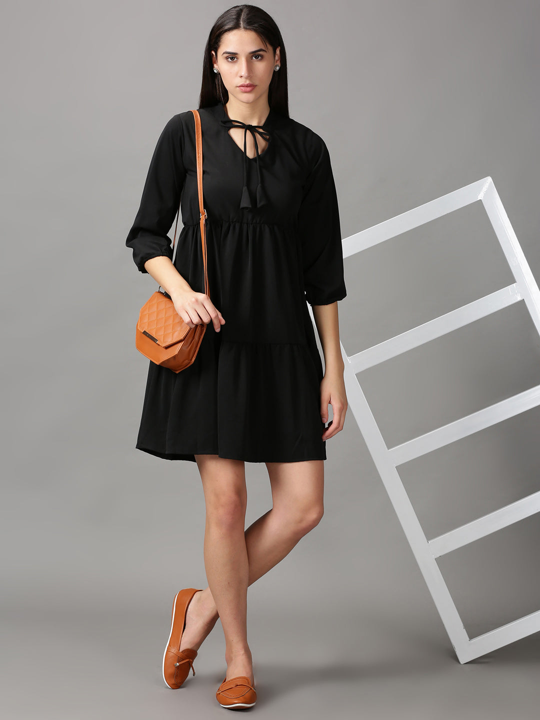 Women's Black Solid Fit and Flare Dress