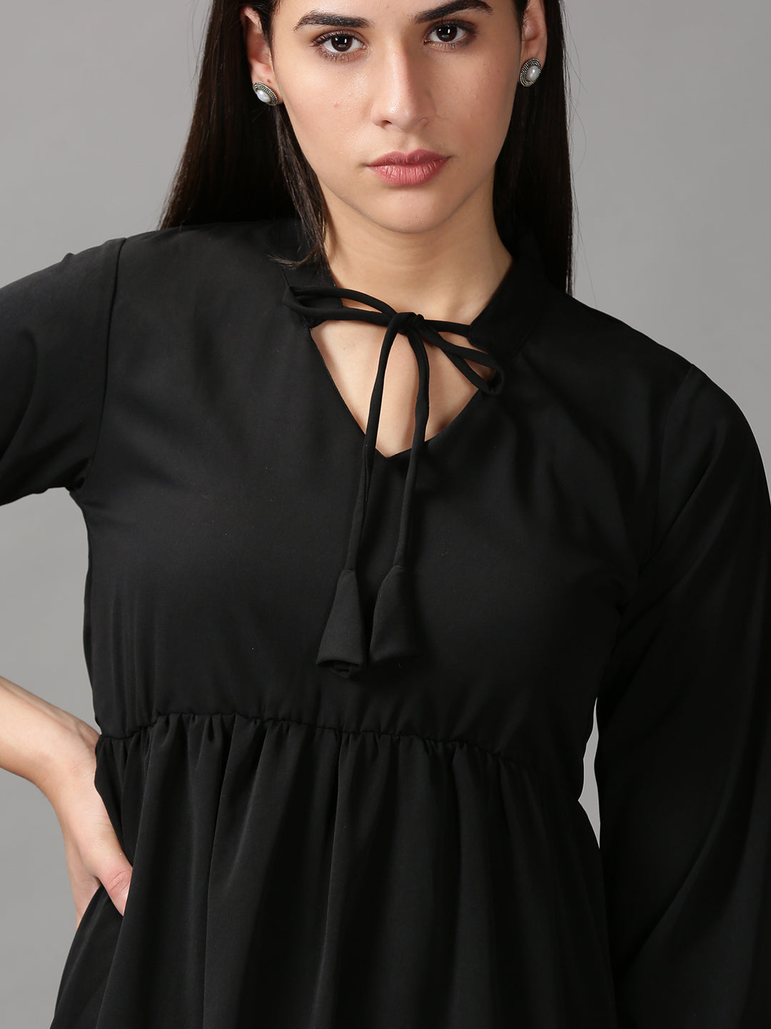 Women's Black Solid Fit and Flare Dress