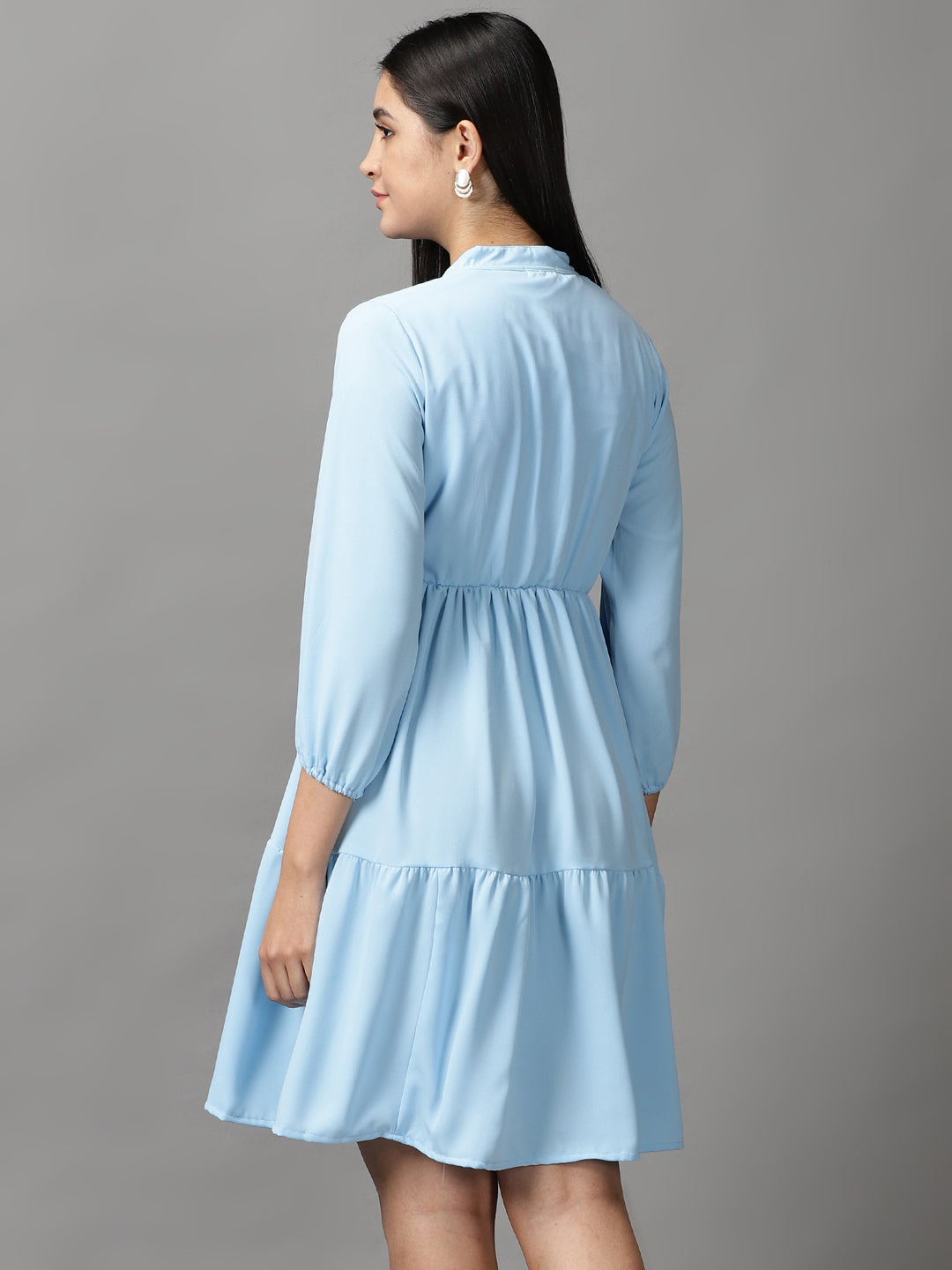 Women's Blue Solid Fit and Flare Dress