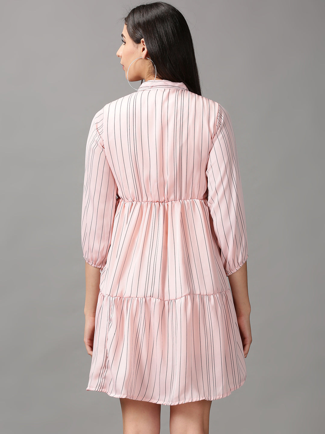 Women's Peach Striped Fit and Flare Dress