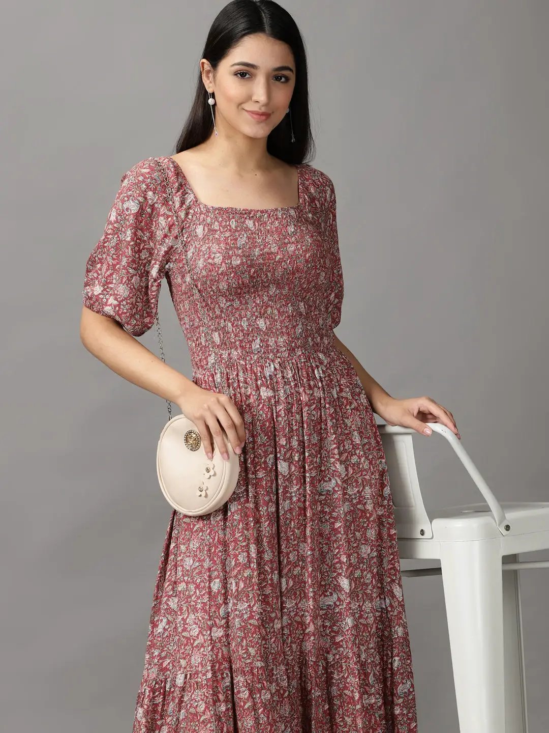 Women's Purple Floral Fit and Flare Midi Dress Women's Purple Floral Fit and Flare Midi Dress