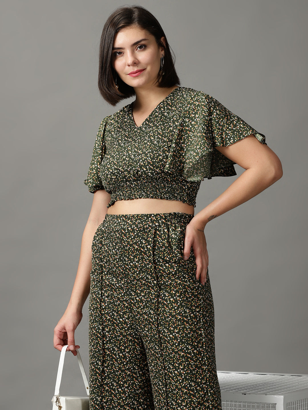 Women's Green Printed Co-Ords