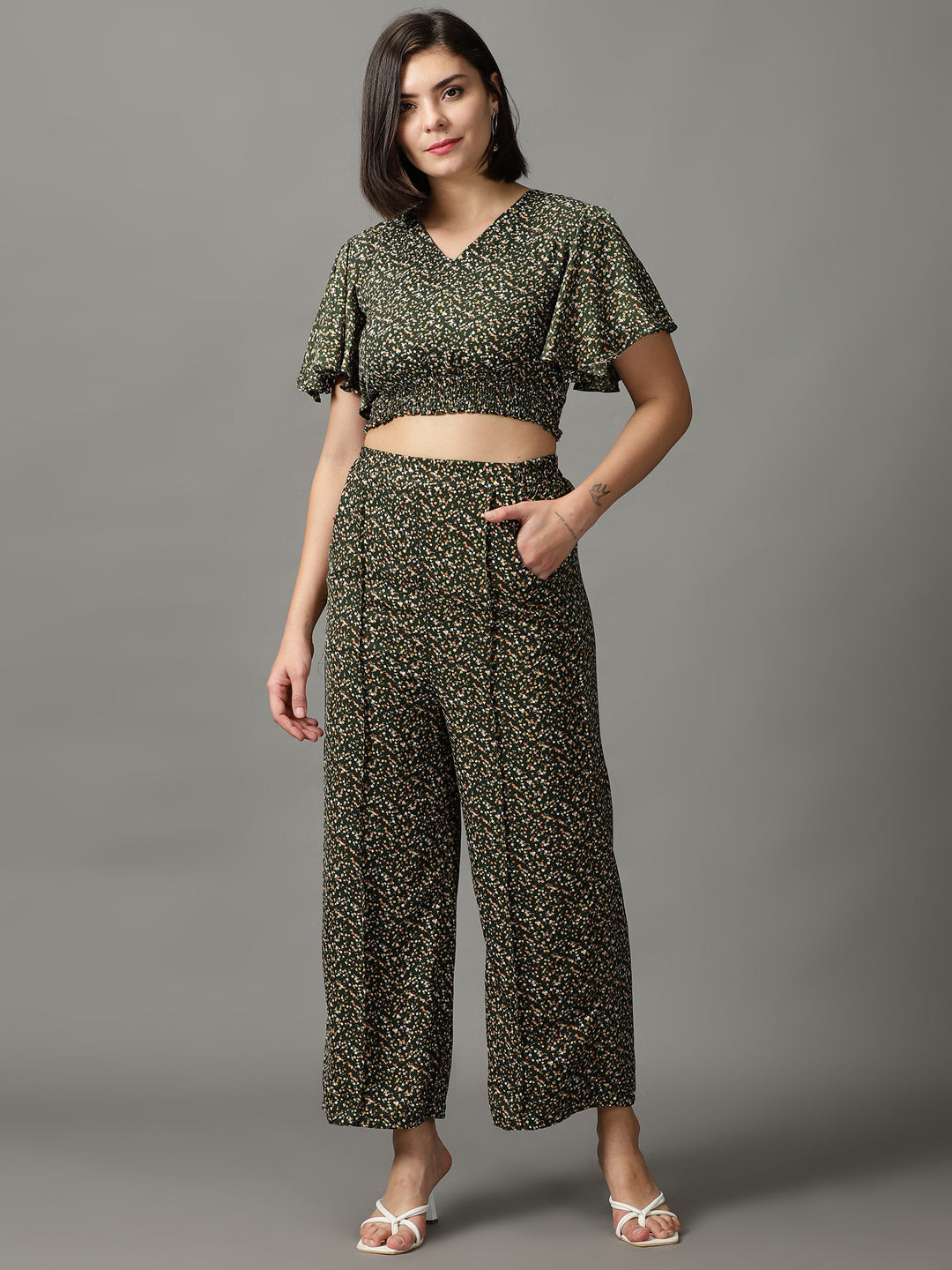 Women's Green Printed Co-Ords