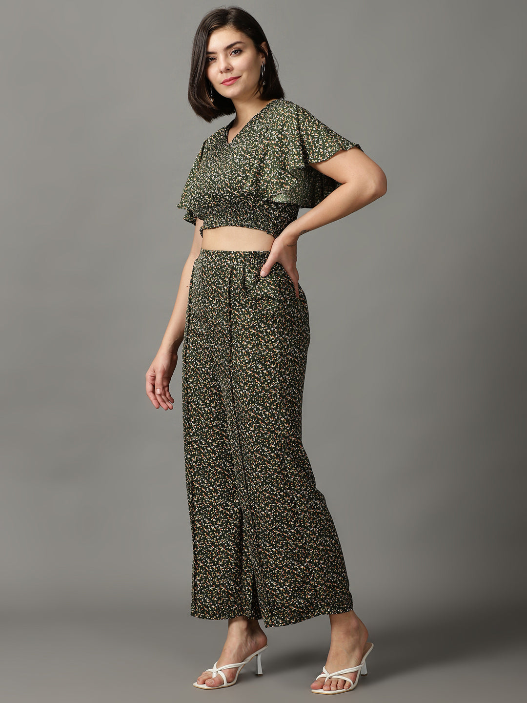 Women's Green Printed Co-Ords