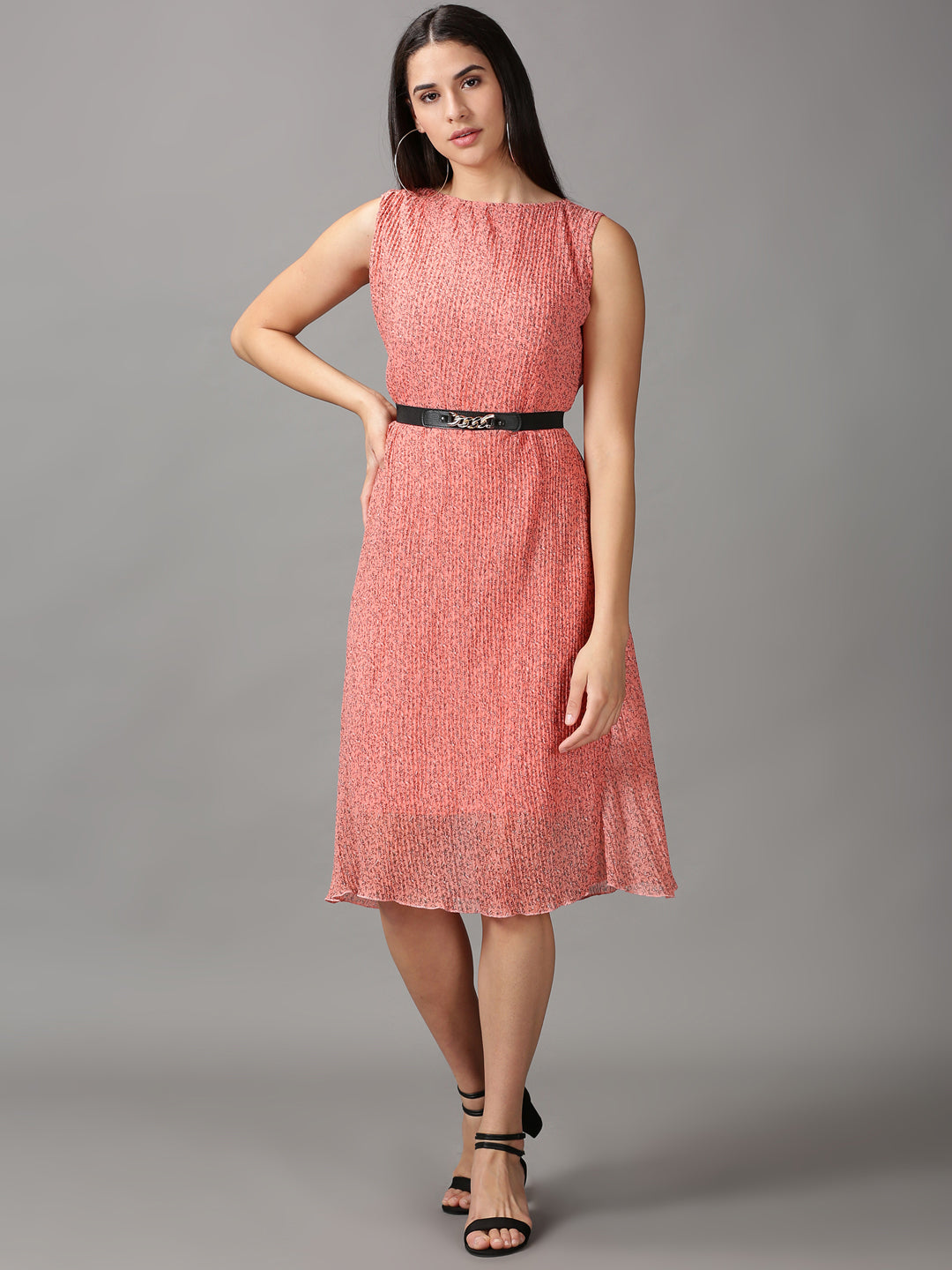 Women's Pink Printed A-Line Dress