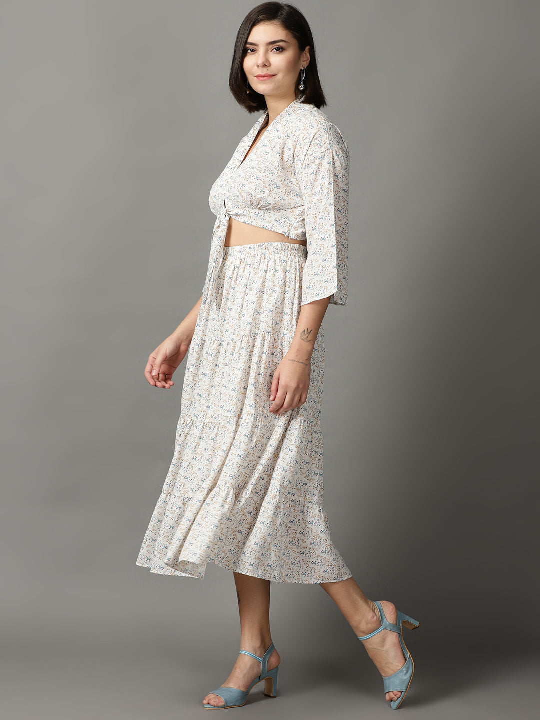 Women's White Printed Co-Ords