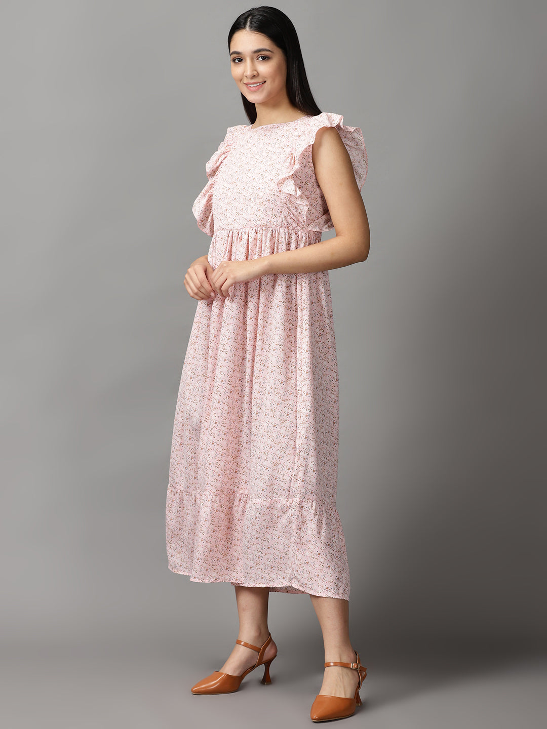 Women's Pink Floral Fit and Flare Dress