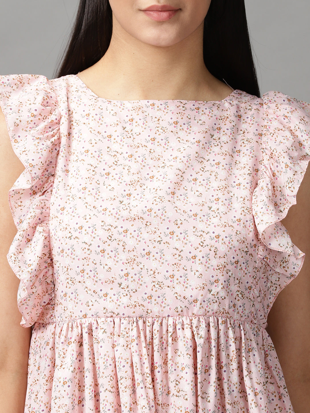 Women's Pink Floral Fit and Flare Dress